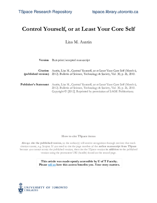 (PDF) Control Yourself, or at Least Your Core Self