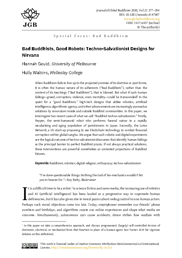 Bad Buddhists, Good Robots: Techno-Salvationist Designs for Nirvana