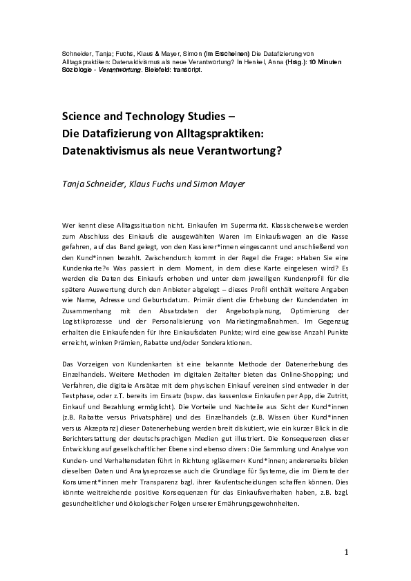 (PDF) Die Datafizierung von Alltagspraktiken Datenaktivismus als neue