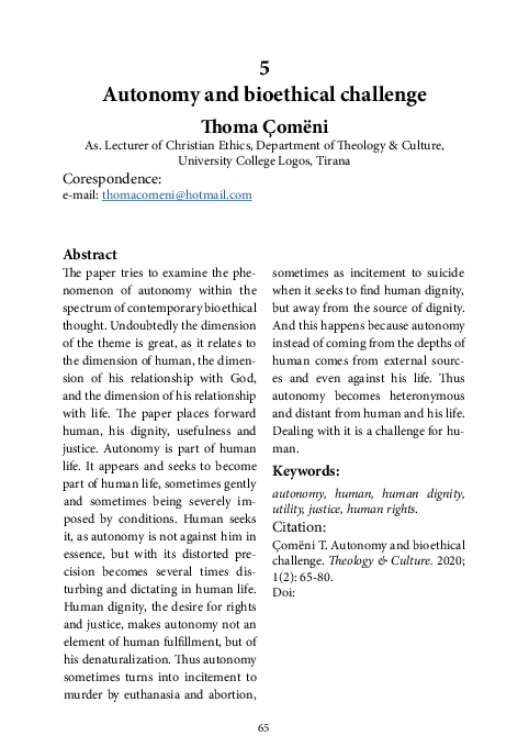 (PDF) Autonomy and bioethical challenge