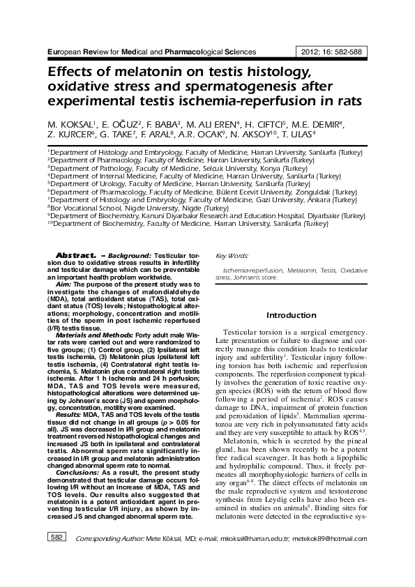 (PDF) Effects of melatonin on testis histology, oxidative stress and ...