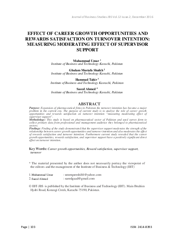 (PDF) EFFECT OF CAREER GROWTH OPPORTUNITIES AND REWARDS SATISFACTION ON ...