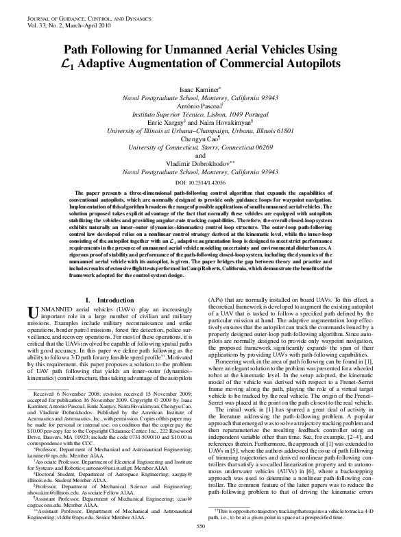 (PDF) Path Following for Small Unmanned Aerial Vehicles Using L1 ...