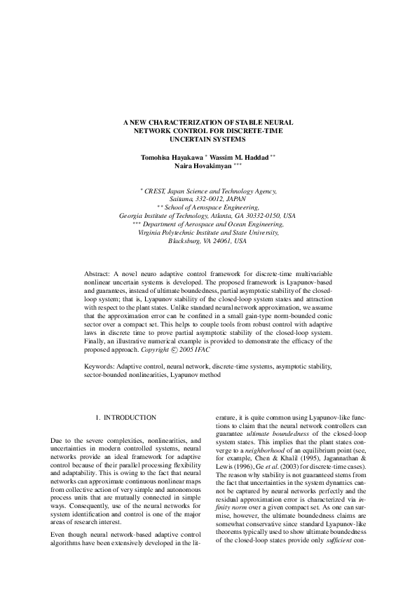 (PDF) A new characterization of stable neural network control for ...