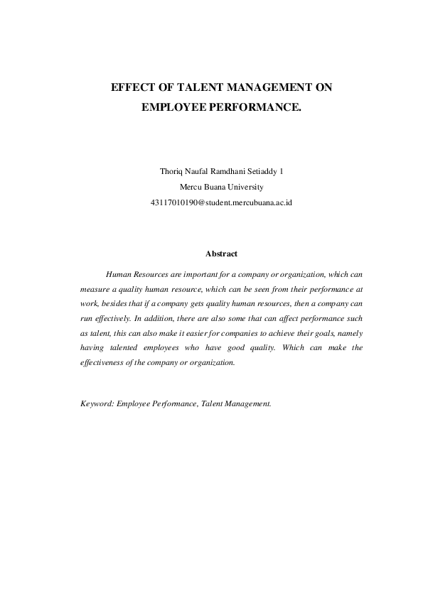(PDF) EFFECT OF TALENT MANAGEMENT ON EMPLOYEE PERFORMANCE