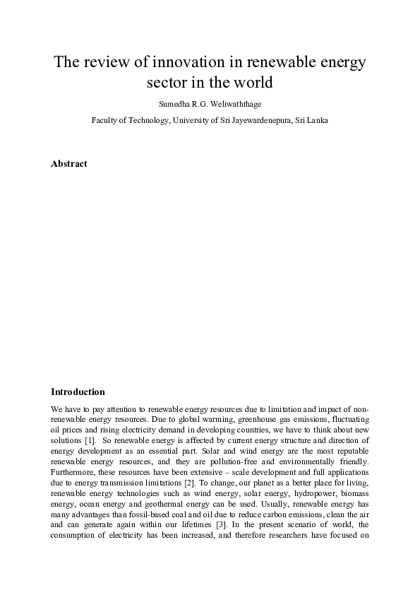 (DOC) The review of innovation in renewable energy sector in the world