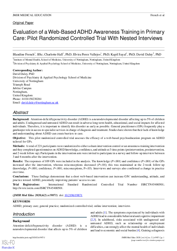 (PDF) Evaluation of a Web-Based ADHD Awareness Training in Primary Care ...