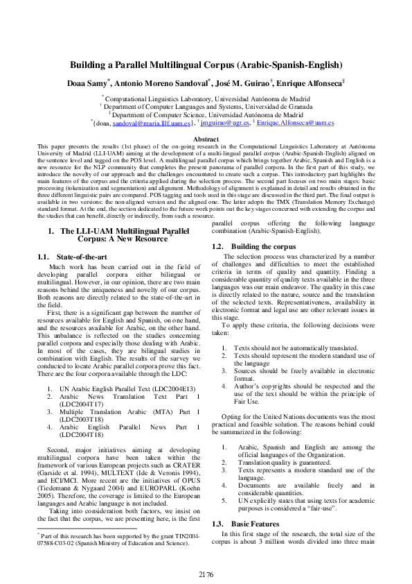 (PDF) Building a Parallel Multilingual Corpus (Arabic-Spanish-English)