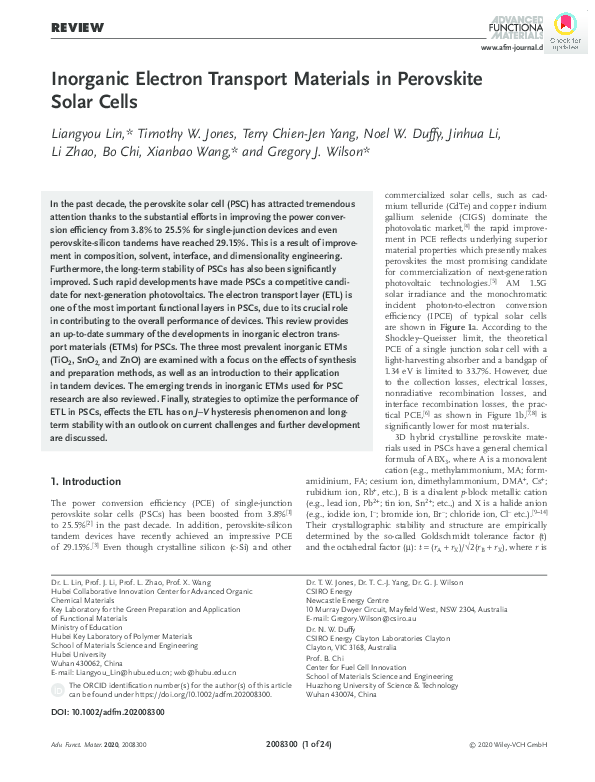 (PDF) Inorganic Electron Transport Materials in Perovskite Solar Cells