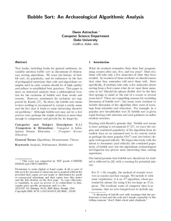 (PDF) Bubble Sort: An Archaeological Algorithmic Analysis