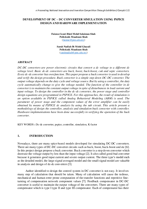 (PDF) DEVELOPMENT OF DC -DC CONVERTER SIMULATION USING PSPICE DESIGN ...