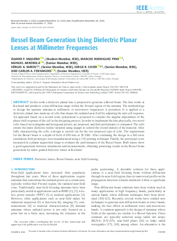 (PDF) Bessel Beam Generation Using Dielectric Planar Lenses at ...