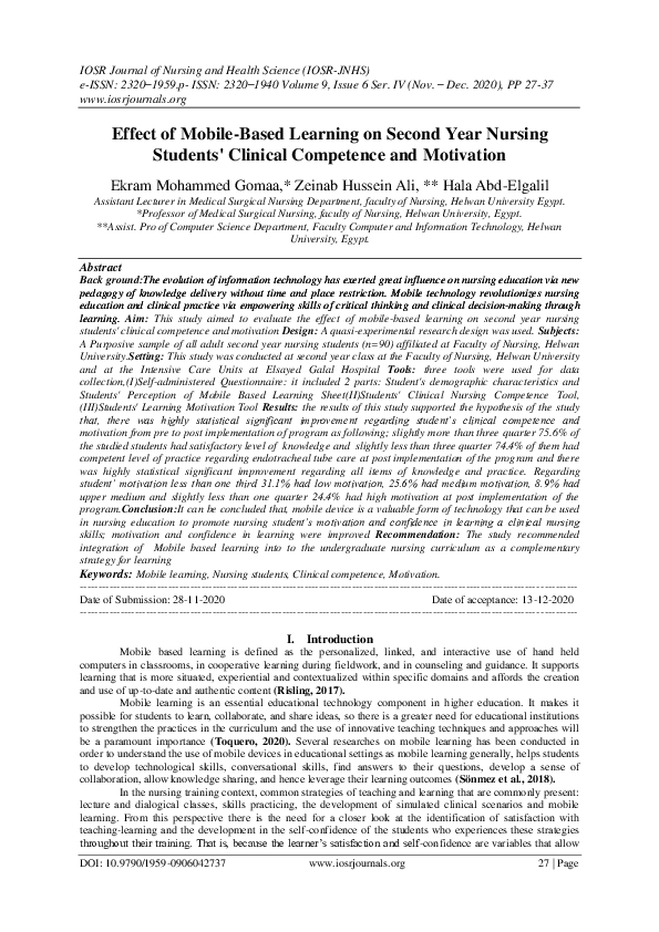 (PDF) Effect of Mobile-Based Learning on Second Year Nursing Students ...