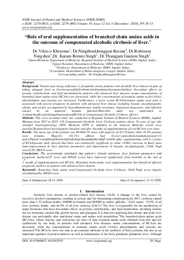 (PDF) "Role of oral supplementation of branched chain amino acids in