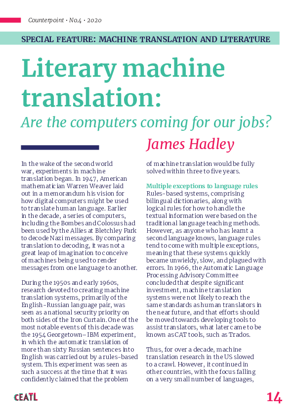 (PDF) Literary machine translation: Are the computers coming for our jobs?