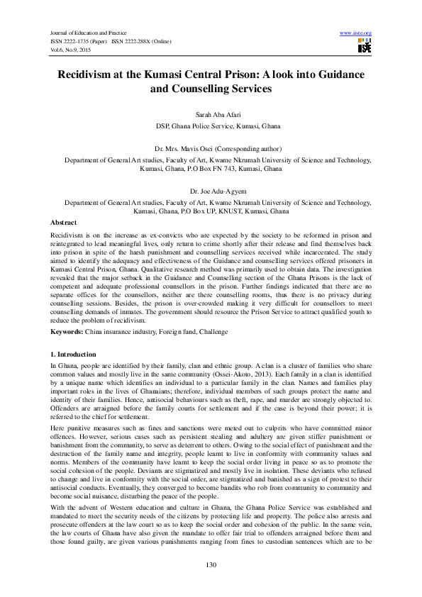 (PDF) Recidivism at the Kumasi Central Prison: A look into Guidance and ...