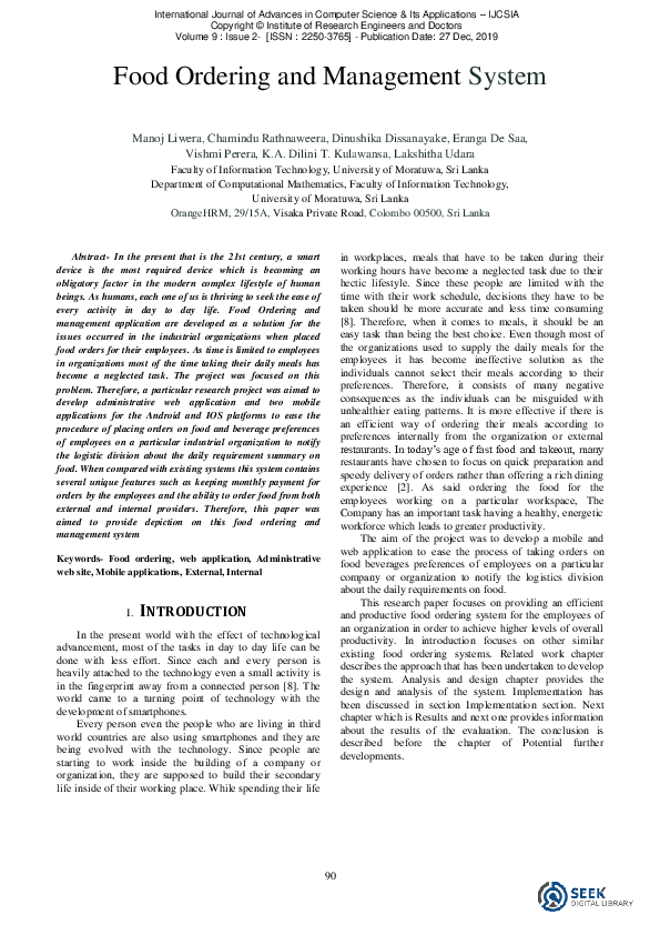 (PDF) Food Ordering and Management System