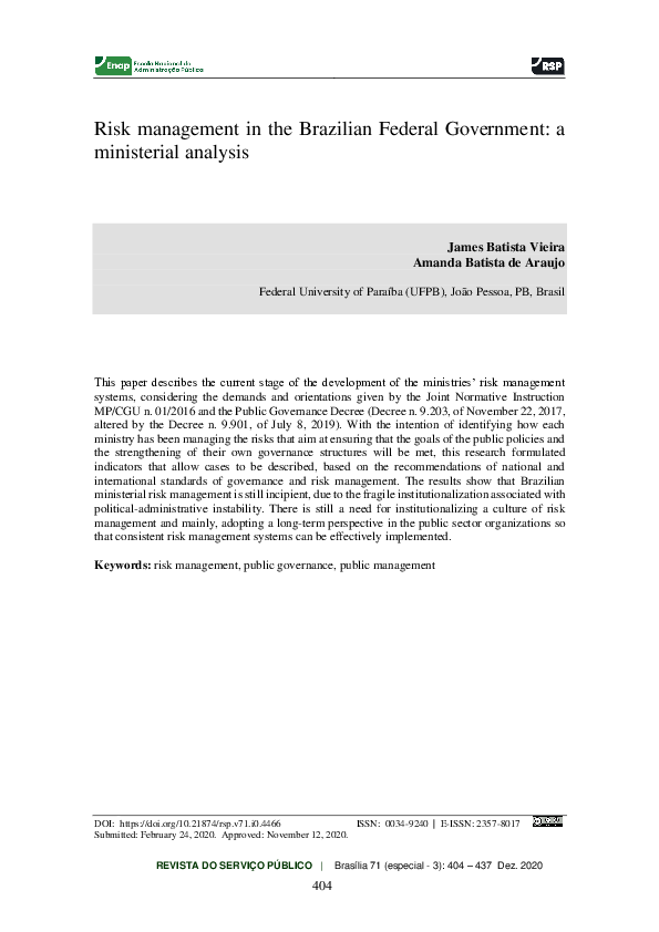 (PDF) Risk management in the Brazilian Federal Government: a ...