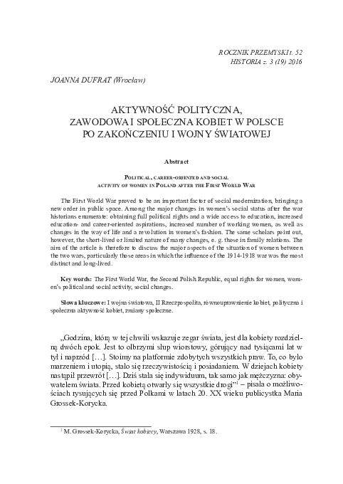 (PDF) AKTYWNOŚĆ POLITYCZNA, ZAWODOWA I SPOŁECZNA KOBIET W POLSCE PO