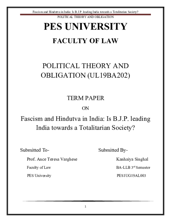  DOC Fascism And Hindutva In India Is B J P Leading India Towards A Totalitarian Society 