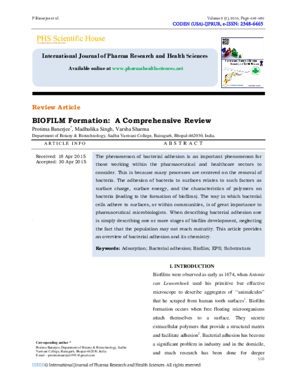 (PDF) BIOFILM Formation: A Comprehensive Review