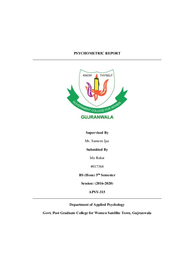 (PDF) Psychometric Report