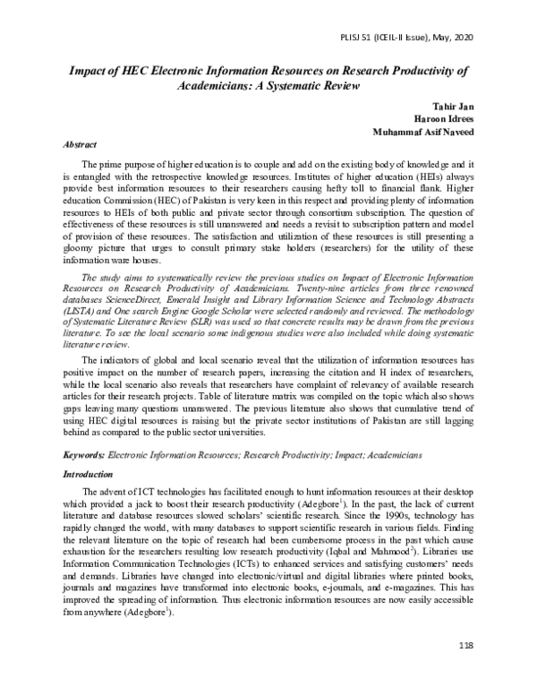 (PDF) Impact of HEC electronic information resources on research ...