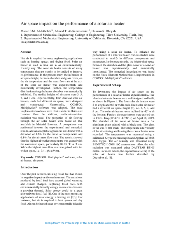 (PDF) Air space impact on the performance of a solar air heater