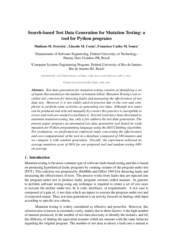 (PDF) Search-based Test Data Generation for Mutation Testing: a tool ...