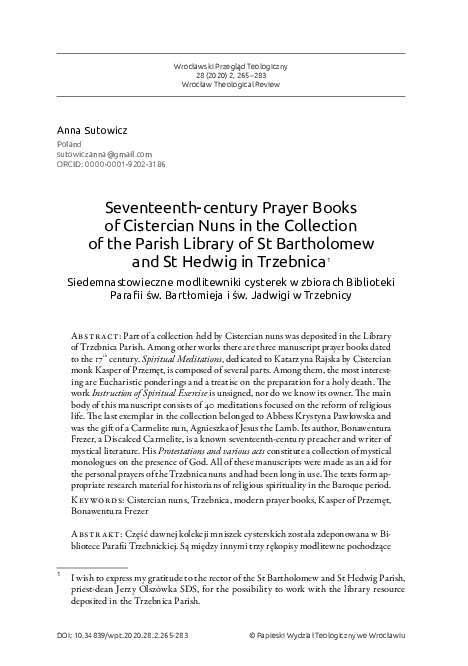 PDF) Seventeenth-century Prayer Books of Cistercian Nuns in the Collection  of the Parish Library of | Anna Sutowicz - Academia.edu