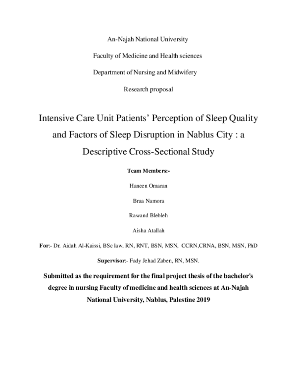 (PDF) Intensive Care Unit Patients' Perception of Sleep Quality and ...