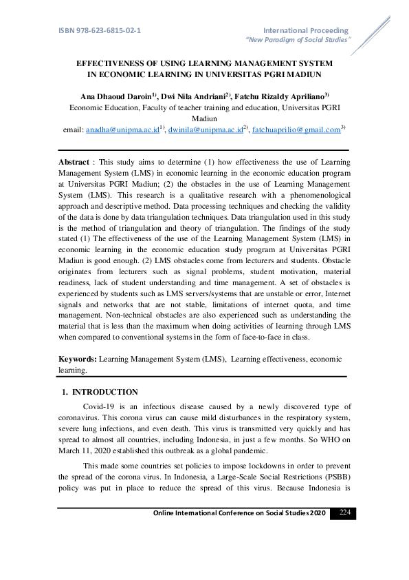 (PDF) EFFECTIVENESS OF USING LEARNING MANAGEMENT SYSTEM IN ECONOMIC ...