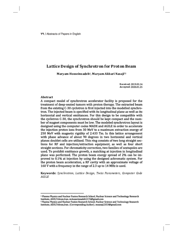 (PDF) Lattice Design of Synchrotron for Proton Beam
