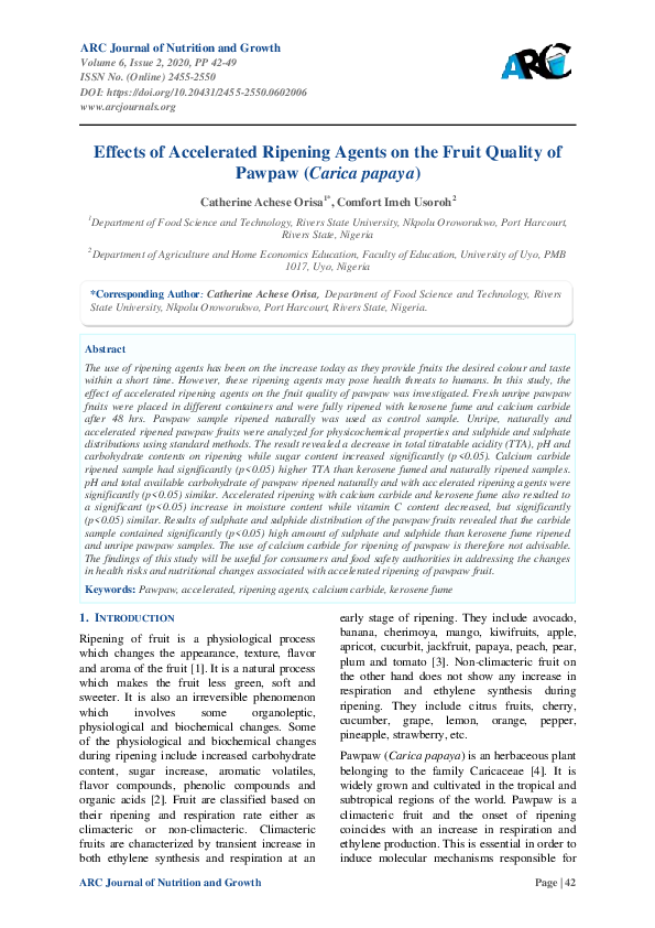 (PDF) Effects of Accelerated Ripening Agents on the Fruit Quality of ...