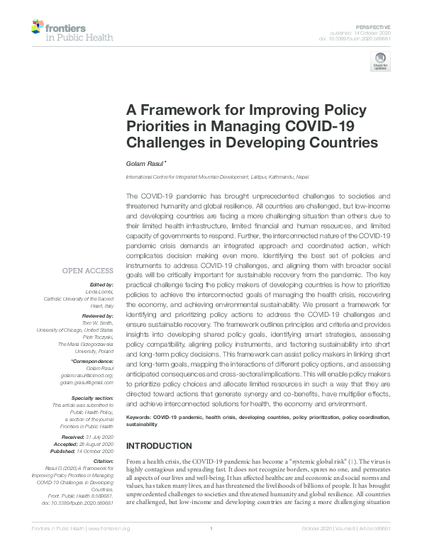 (PDF) A Framework for Improving Policy Priorities in Managing COVID-19 ...