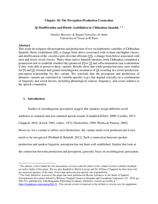 (PDF) Chapter 10: The Perception-Production Connection /tʃ ...