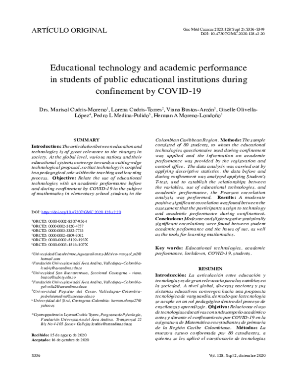 (PDF) Educational technology and academic performance in students of ...