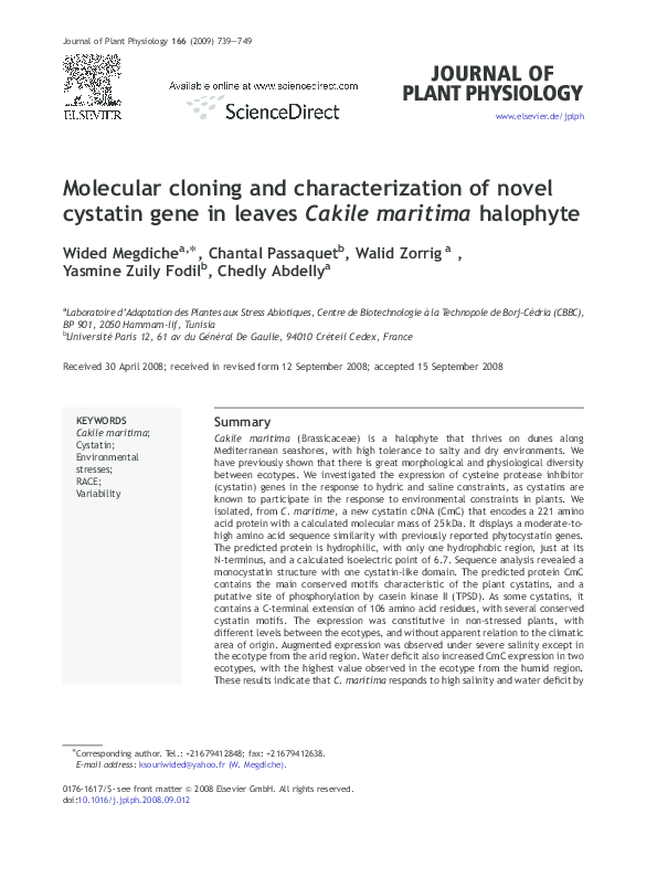 (PDF) Molecular cloning and characterization of novel cystatin gene in ...