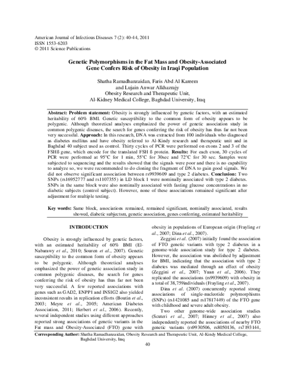 (PDF) Genetic Polymorphisms in the Fat Mass and Obesity-Associated Gene ...