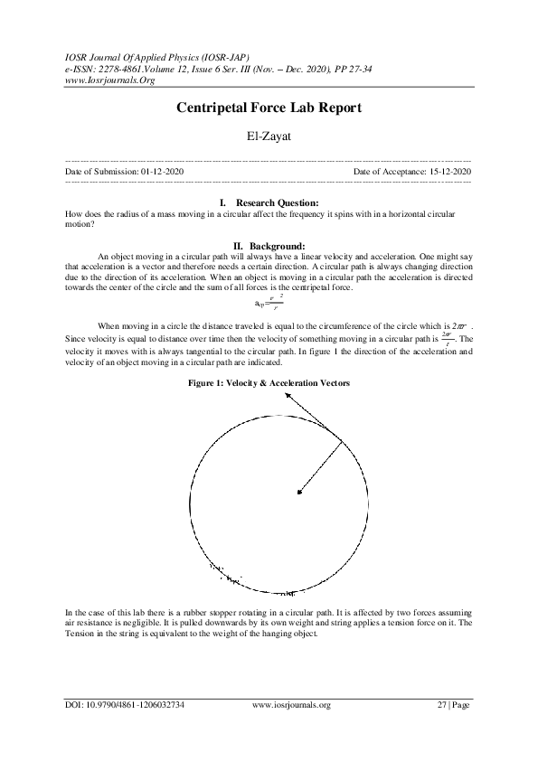 (PDF) Centripetal Force Lab Report IOSR Journals Academia.edu