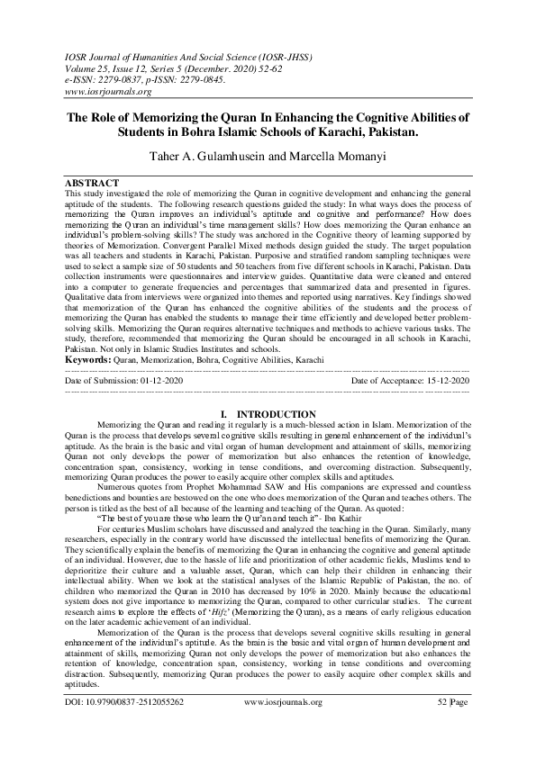 (PDF) The Role of Memorizing the Quran In Enhancing the Cognitive ...