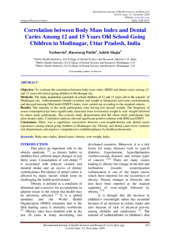 (PDF) Correlation between Body Mass Index and Dental Caries Among 12 ...