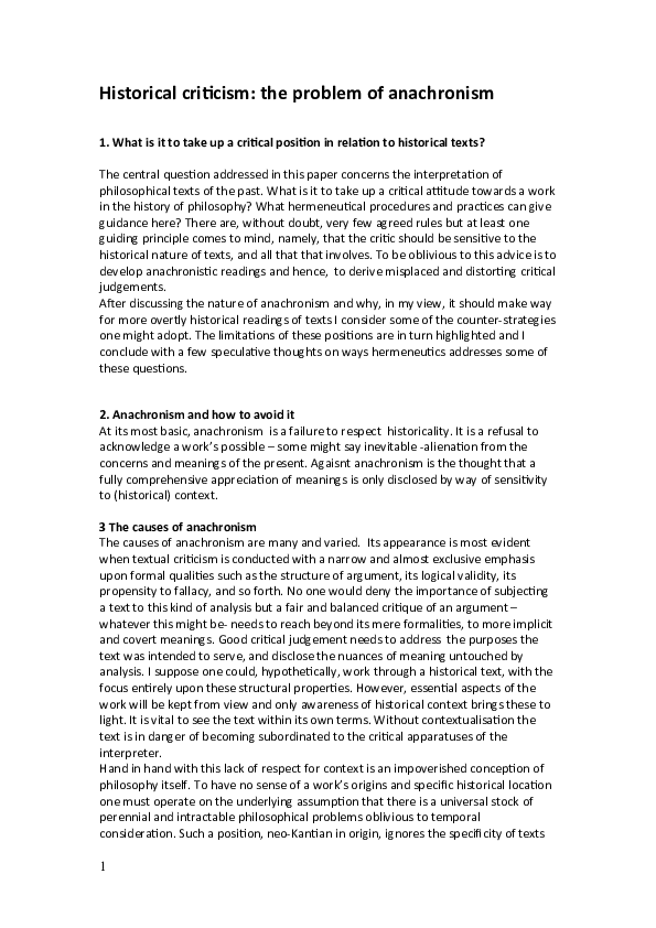 (DOC) Historical criticism: the problem of anachronism