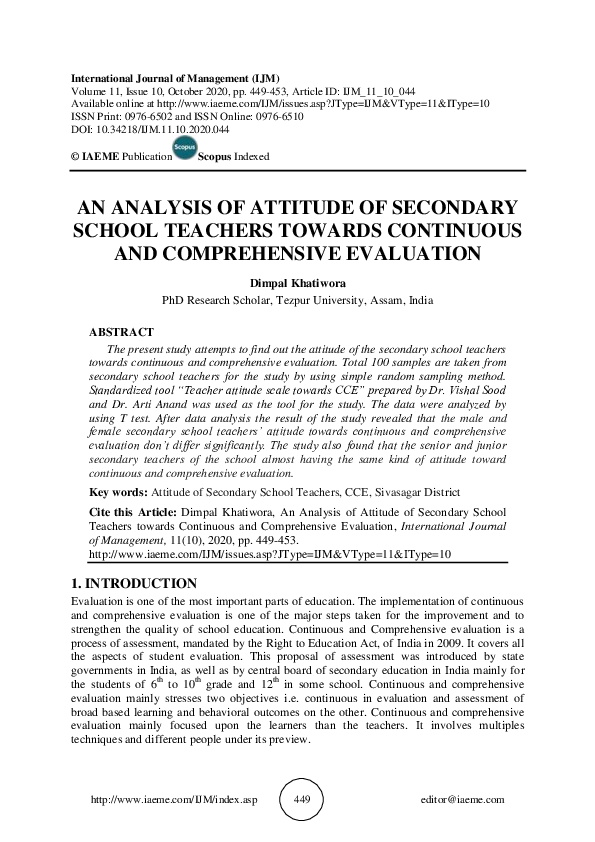 (PDF) An Analysis of Attitude of Secondary School Teachers towards ...