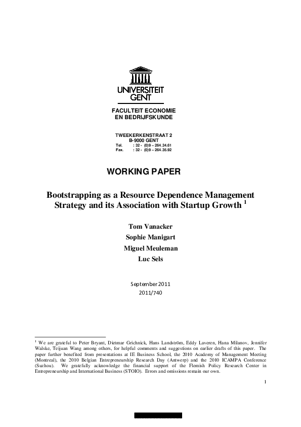 (PDF) Bootstrapping as a Resource Dependence Management Strategy and ...