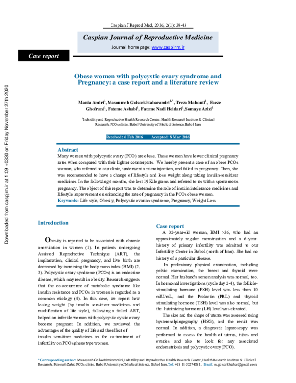 (PDF) Obese women with polycystic ovary syndrome and Pregnancy: a case ...