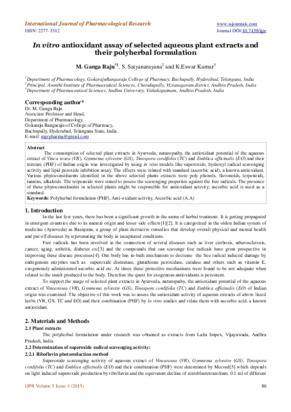 (PDF) In vitro antioxidant assay of selected aqueous plant extracts and ...