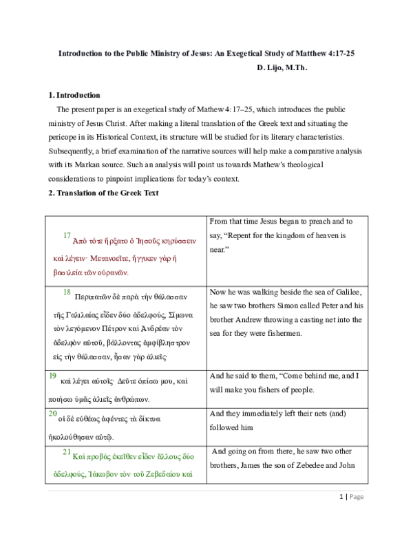 (PDF) Introduction to the Public Ministry of Jesus: An Exegetical Study ...
