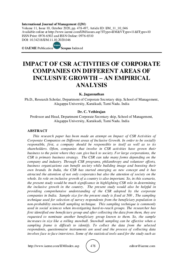(PDF) IMPACT OF CSR ACTIVITIES OF CORPORATE COMPANIES ON DIFFERENT ...