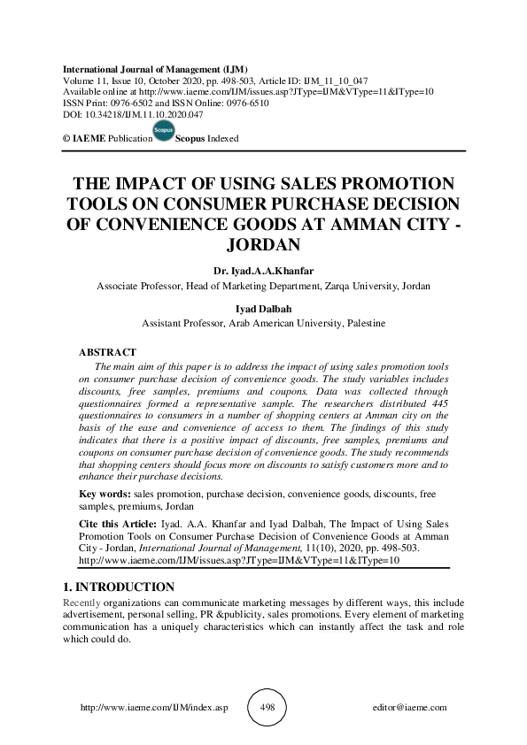 (PDF) THE IMPACT OF USING SALES PROMOTION TOOLS ON CONSUMER PURCHASE ...